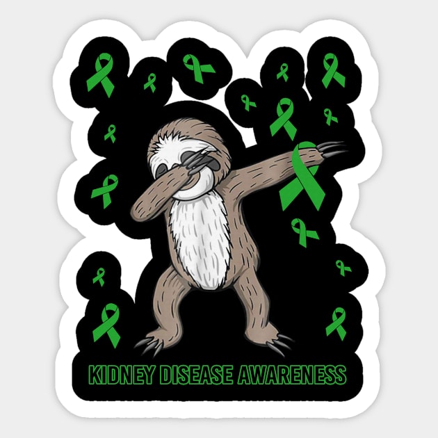 Dabbing Sloth Cute Funny Dog Dab Love Hope Faith Believe Support Kidney Disease Awareness Green Ribbon Warrior Sticker by celsaclaudio506